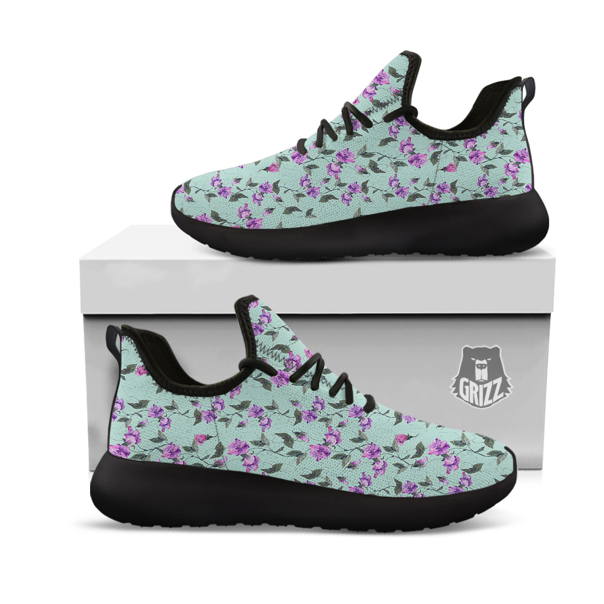 Sweet Pea Watercolor Print Pattern Black Athletic Shoes-grizzshop