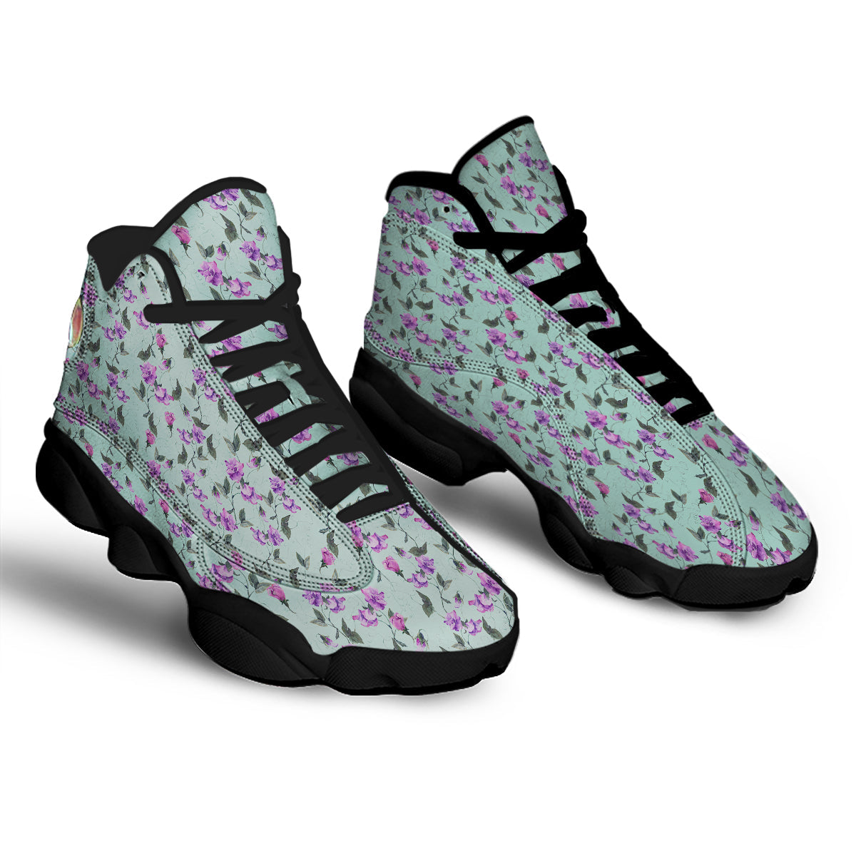 Sweet Pea Watercolor Print Pattern Black Basketball Shoes-grizzshop