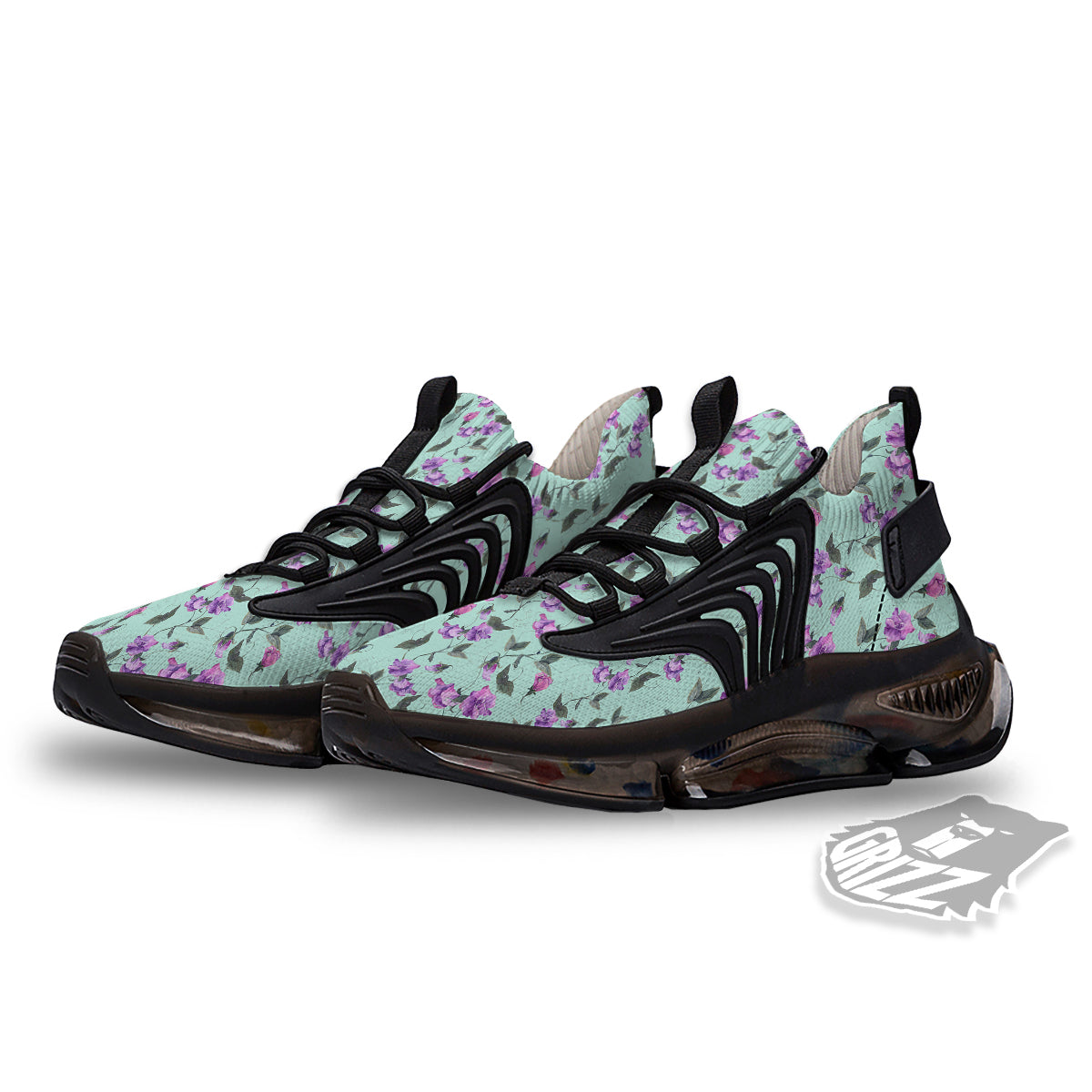 Sweet Pea Watercolor Print Pattern Black Gym Shoes-grizzshop