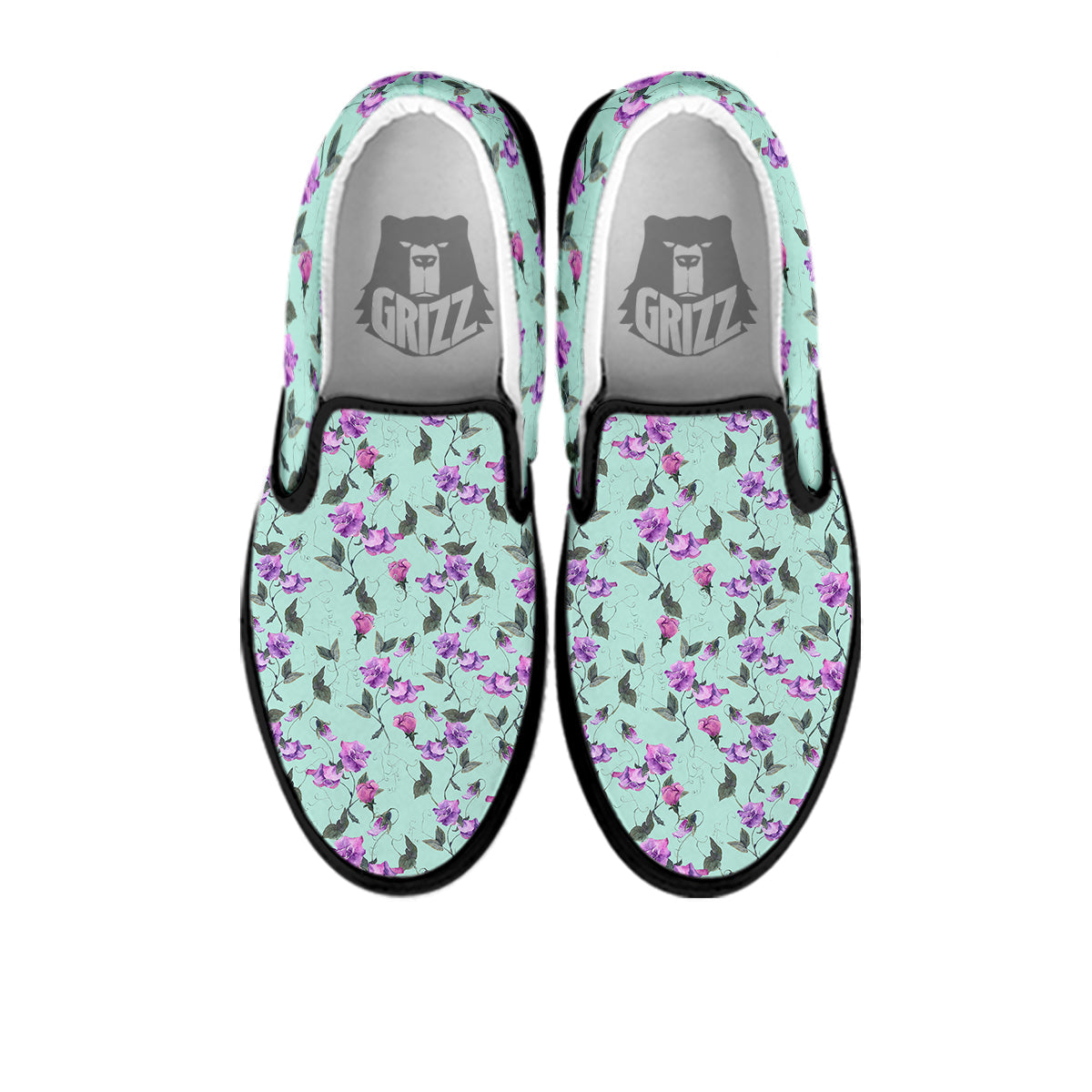 Sweet Pea Watercolor Print Pattern Black Slip On Shoes-grizzshop