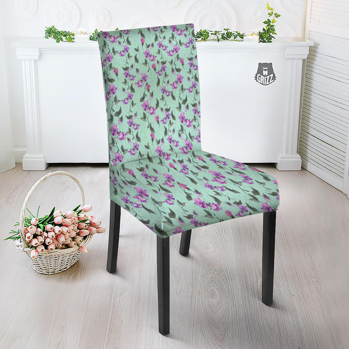 Sweet Pea Watercolor Print Pattern Dining Chair Slipcover-grizzshop