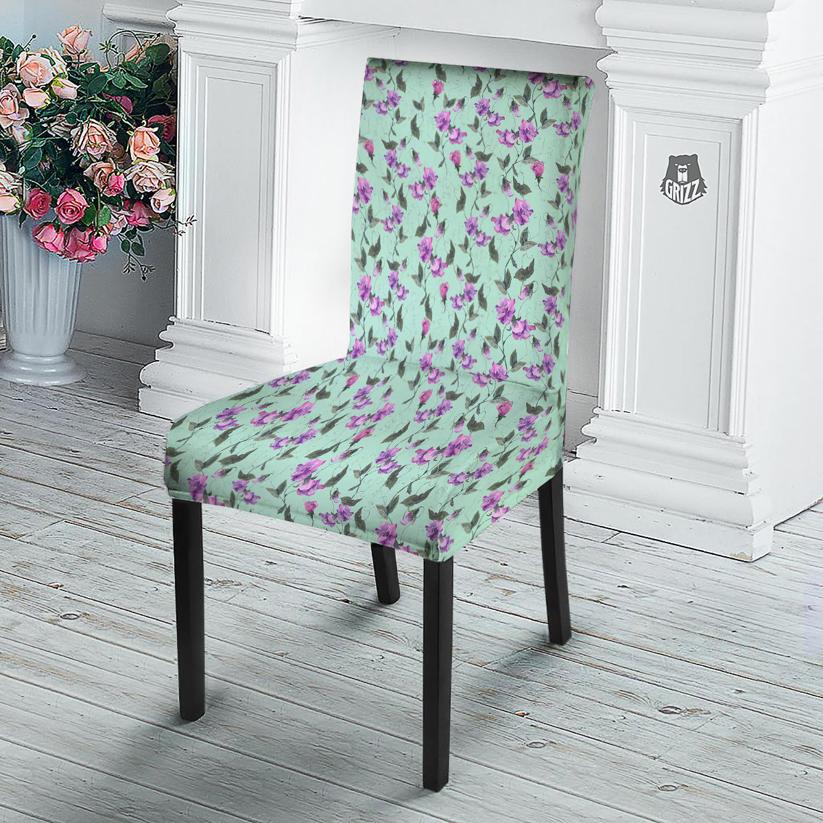Sweet Pea Watercolor Print Pattern Dining Chair Slipcover-grizzshop