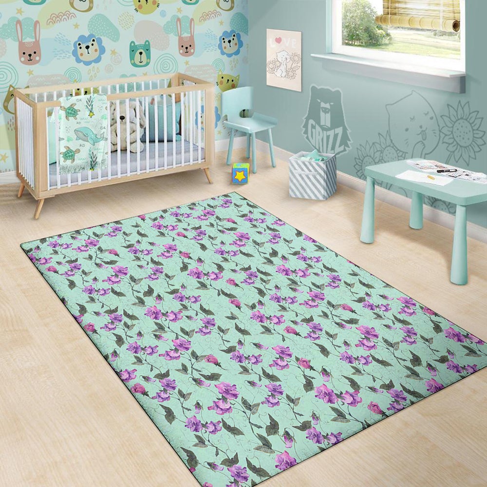 Sweet Pea Watercolor Print Pattern Floor Mat-grizzshop