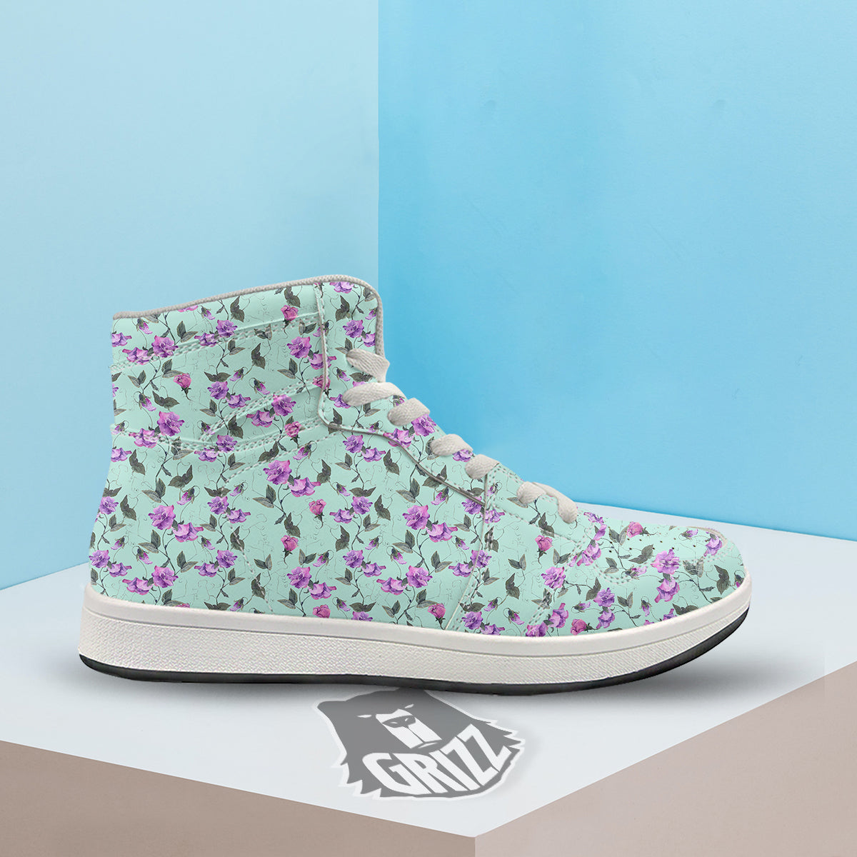 Sweet Pea Watercolor Print Pattern High Top Sneakers-grizzshop