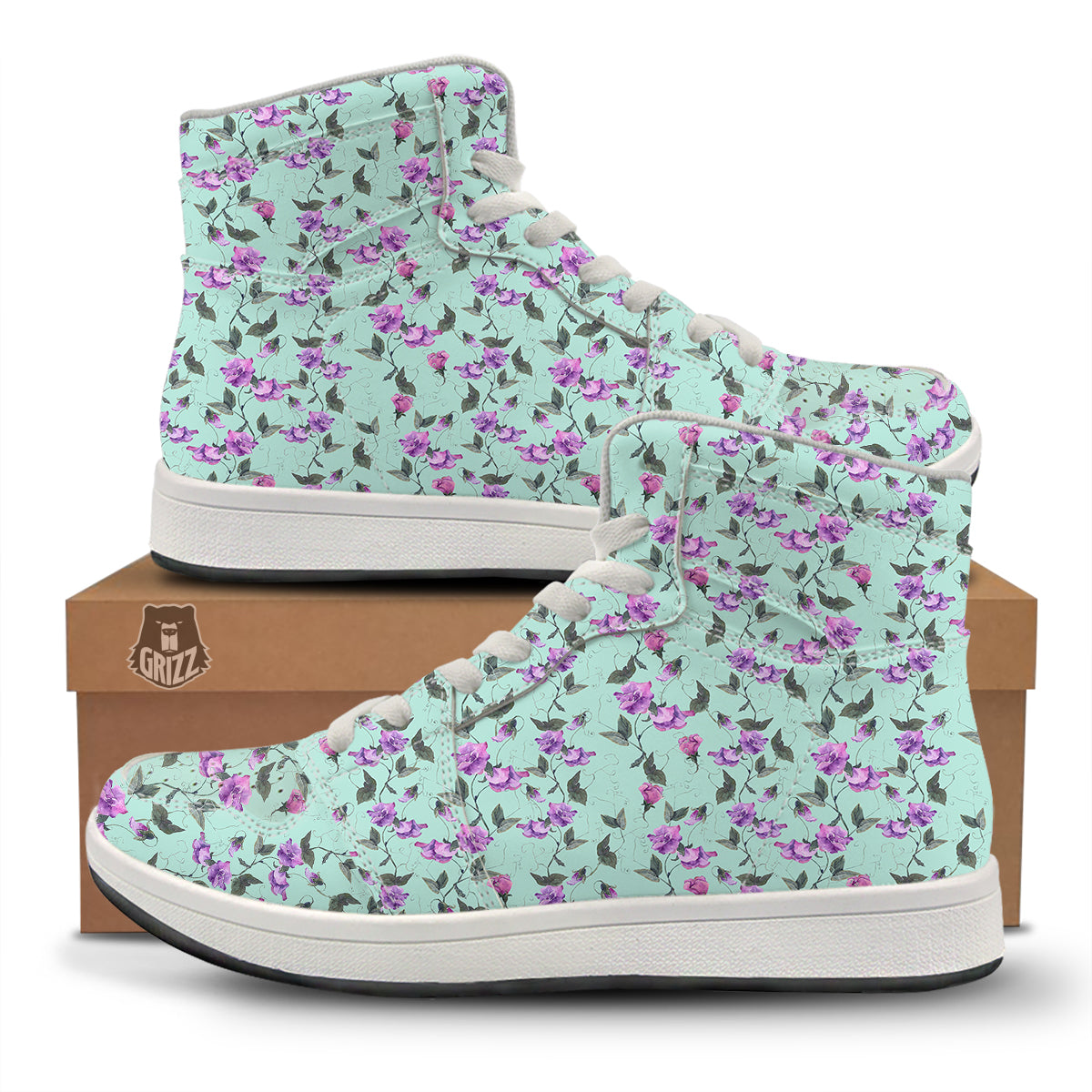 Sweet Pea Watercolor Print Pattern High Top Sneakers-grizzshop