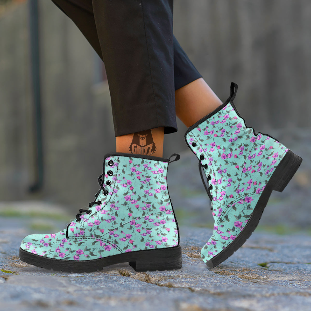Sweet Pea Watercolor Print Pattern Leather Boots-grizzshop