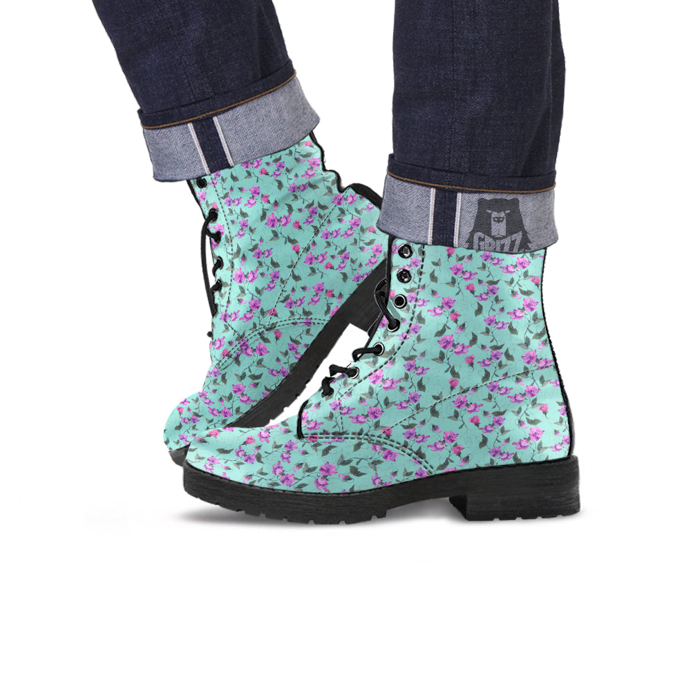 Sweet Pea Watercolor Print Pattern Leather Boots-grizzshop