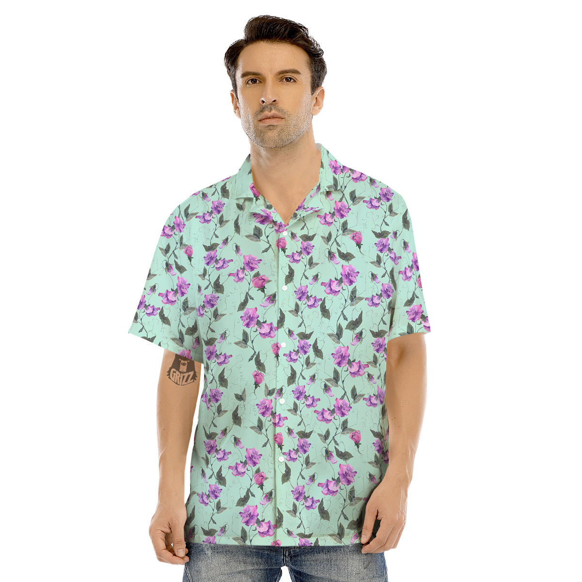 Sweet Pea Watercolor Print Pattern Men's Hawaiian Shirt-grizzshop