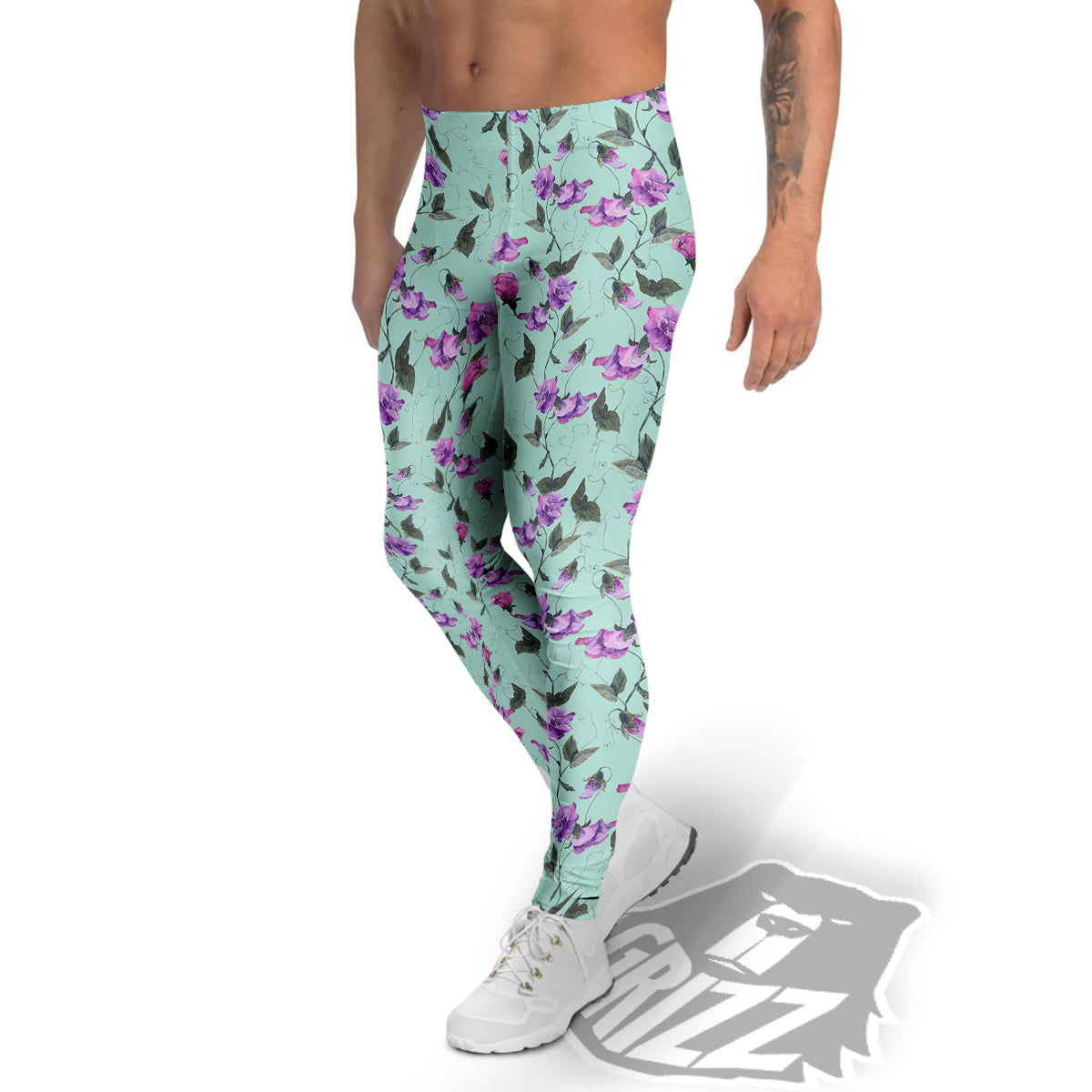 Sweet Pea Watercolor Print Pattern Men's Leggings-grizzshop