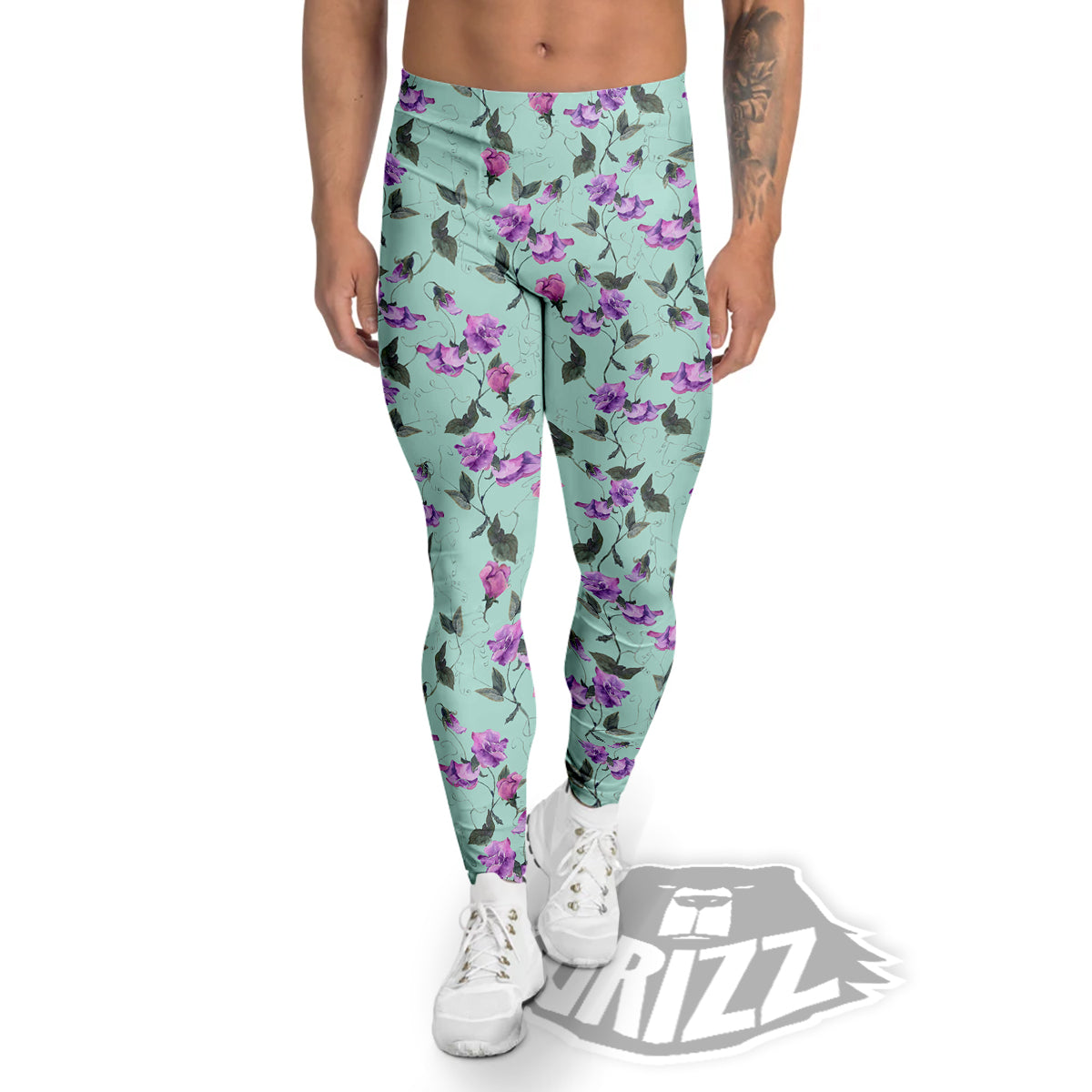 Sweet Pea Watercolor Print Pattern Men's Leggings-grizzshop