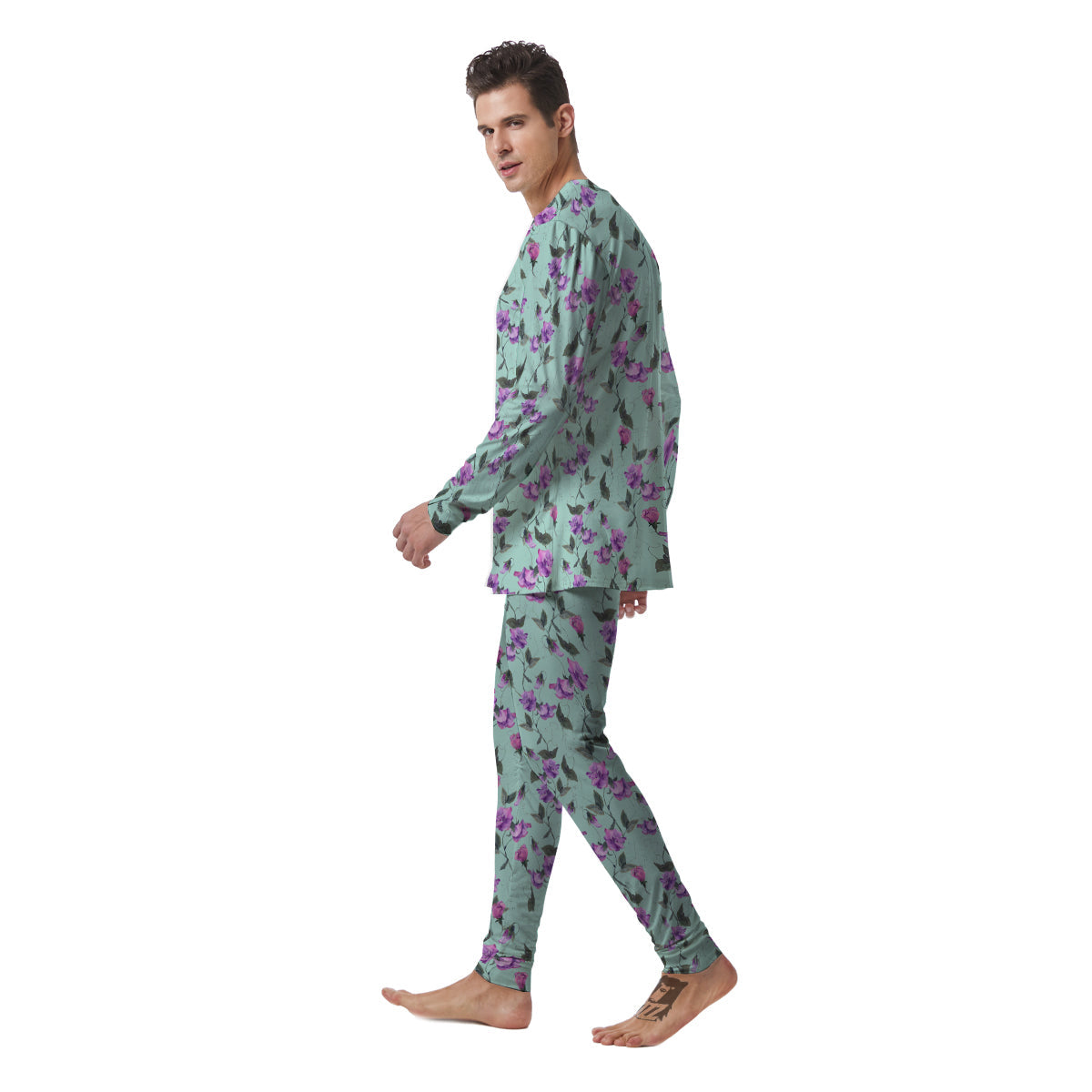 Sweet Pea Watercolor Print Pattern Men's Pajamas-grizzshop