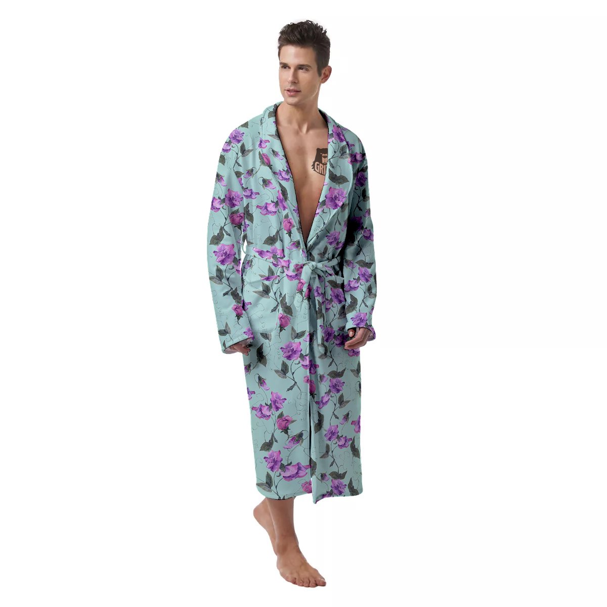 Sweet Pea Watercolor Print Pattern Men's Robe-grizzshop