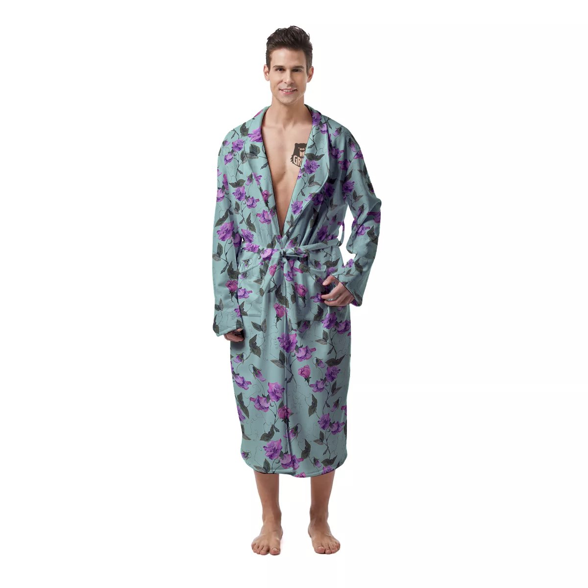Sweet Pea Watercolor Print Pattern Men's Robe-grizzshop
