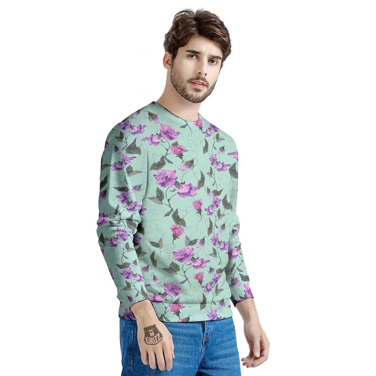 Sweet Pea Watercolor Print Pattern Men's Sweatshirt-grizzshop