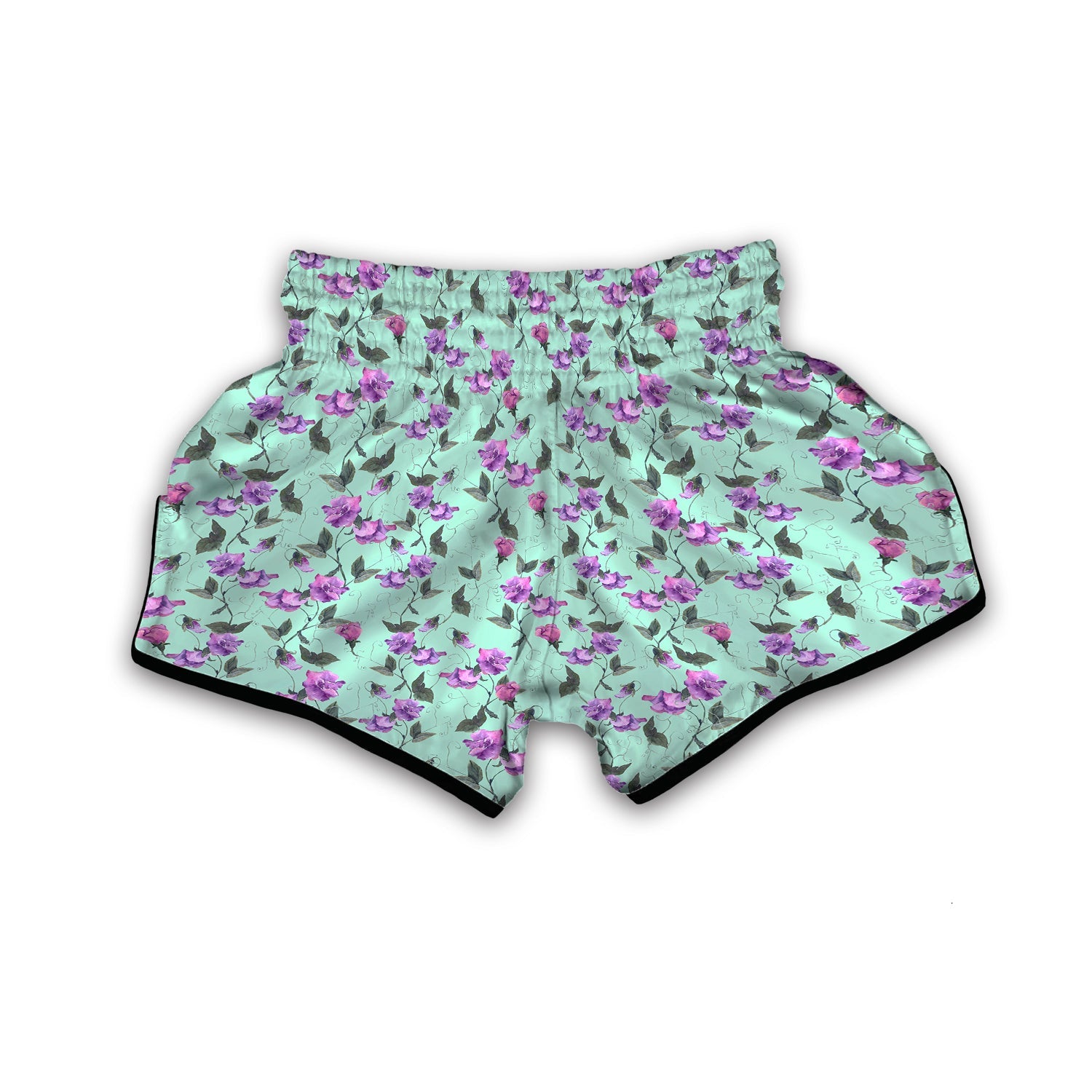 Sweet Pea Watercolor Print Pattern Muay Thai Boxing Shorts-grizzshop