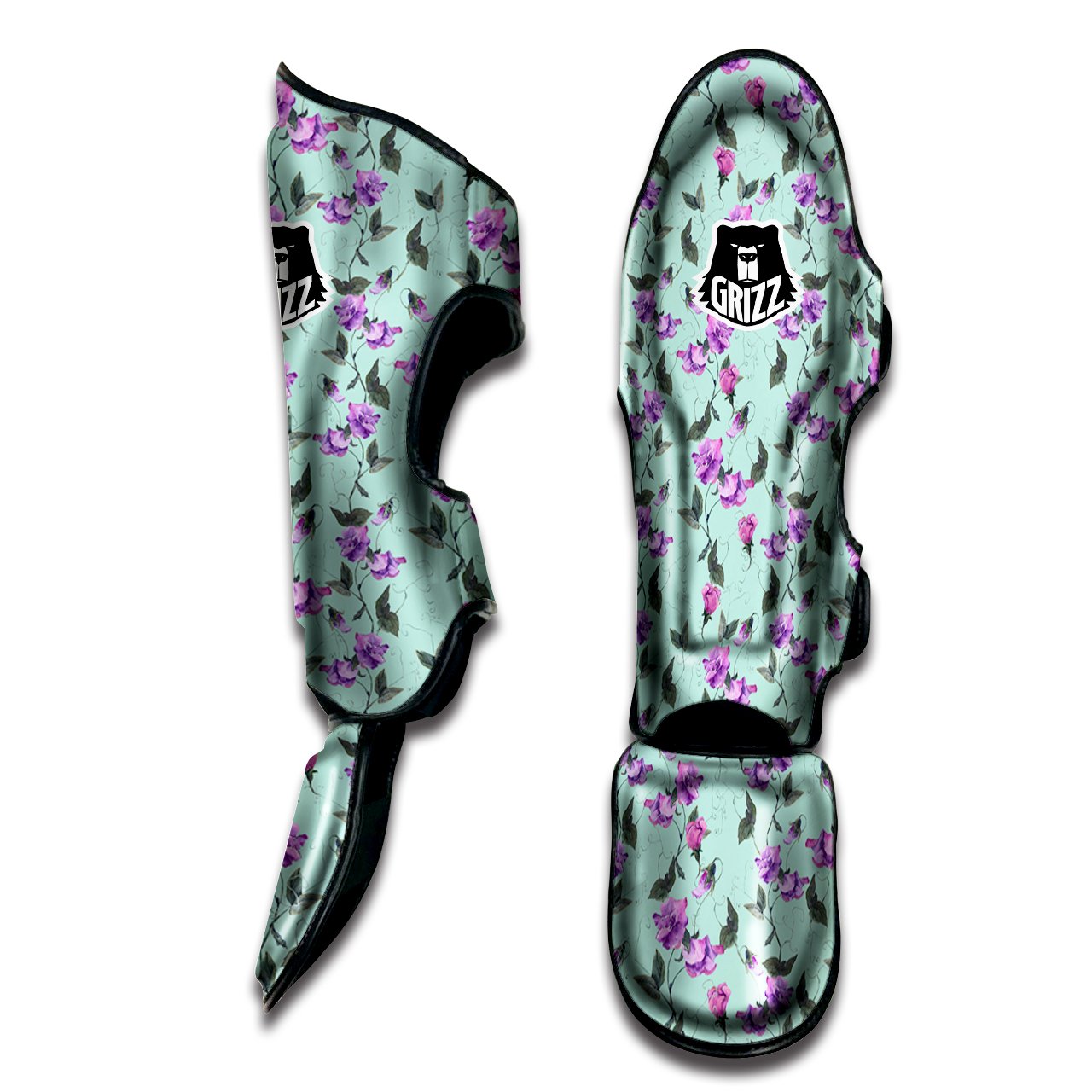Sweet Pea Watercolor Print Pattern Muay Thai Shin Guards-grizzshop