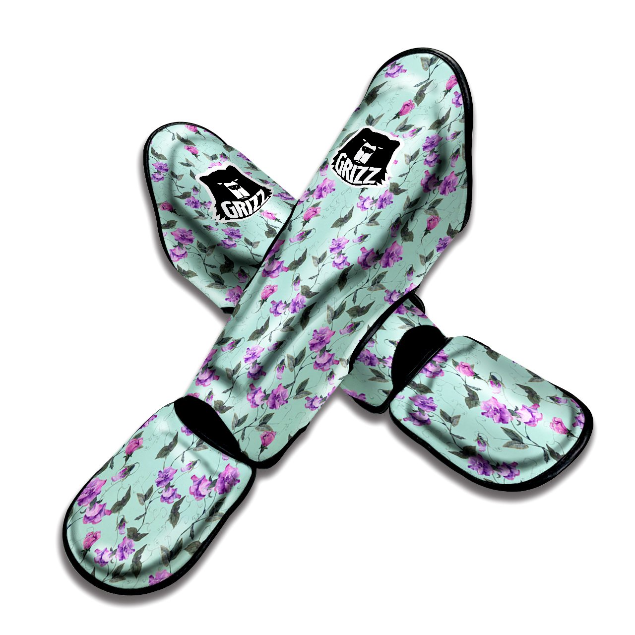Sweet Pea Watercolor Print Pattern Muay Thai Shin Guards-grizzshop