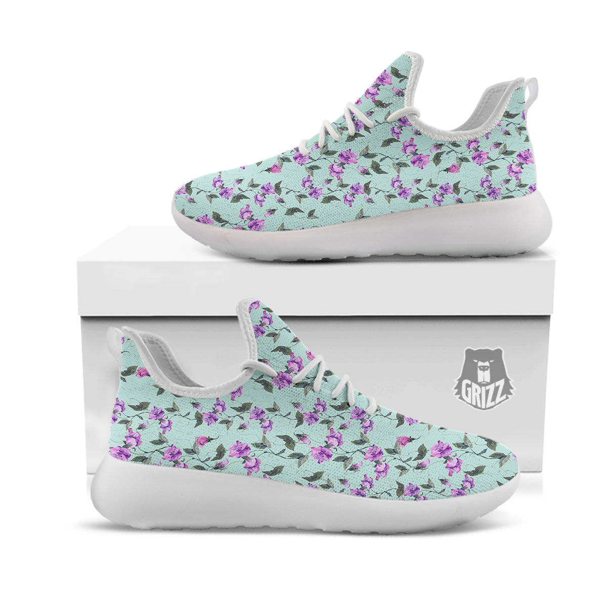 Sweet Pea Watercolor Print Pattern White Athletic Shoes-grizzshop