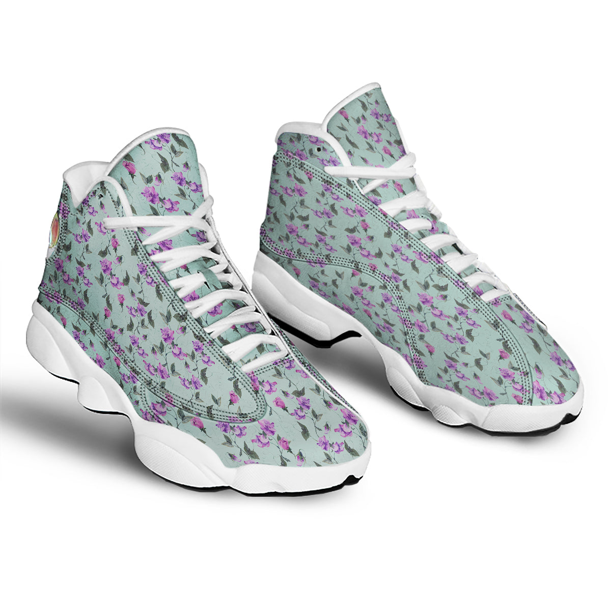 Sweet Pea Watercolor Print Pattern White Basketball Shoes-grizzshop