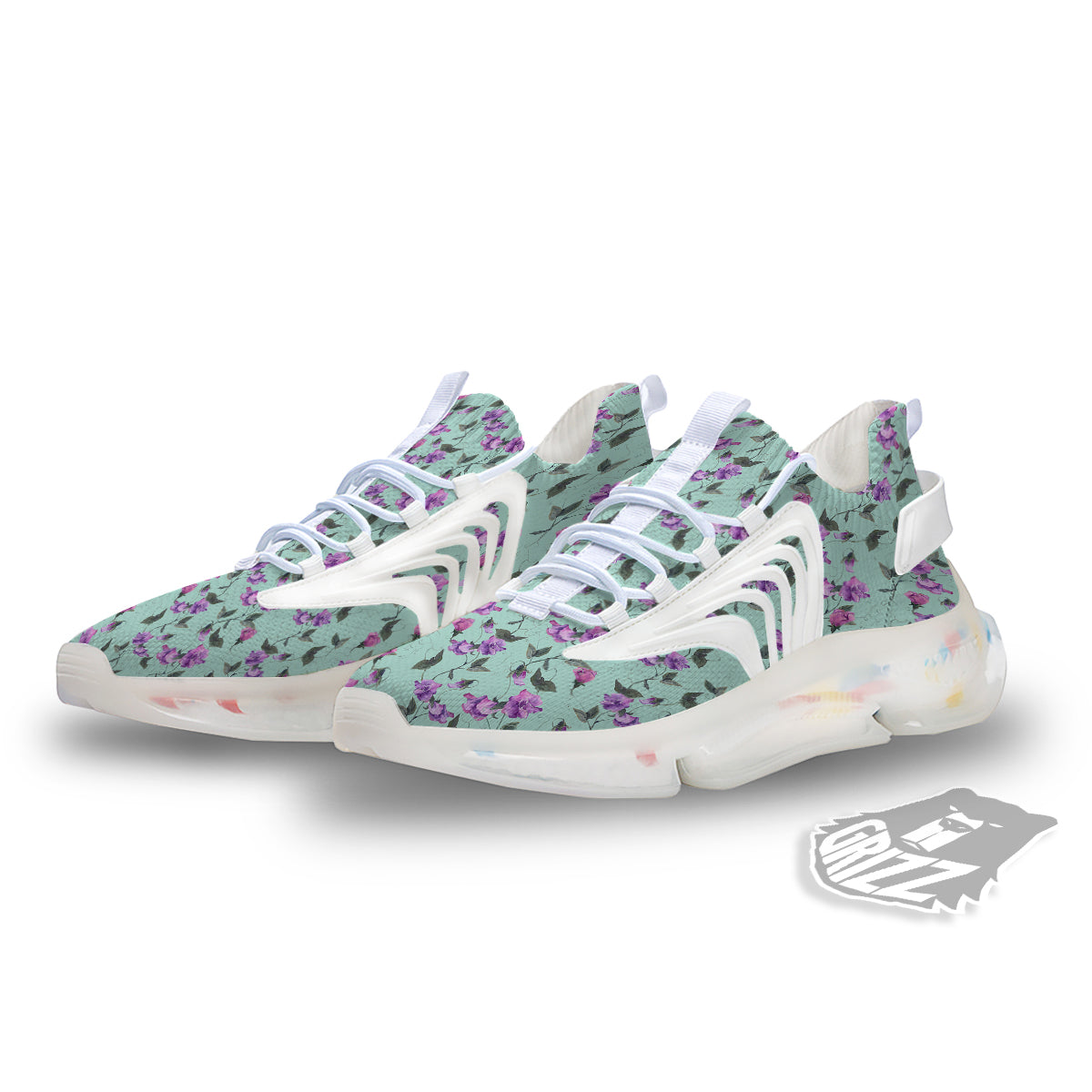 Sweet Pea Watercolor Print Pattern White Gym Shoes-grizzshop