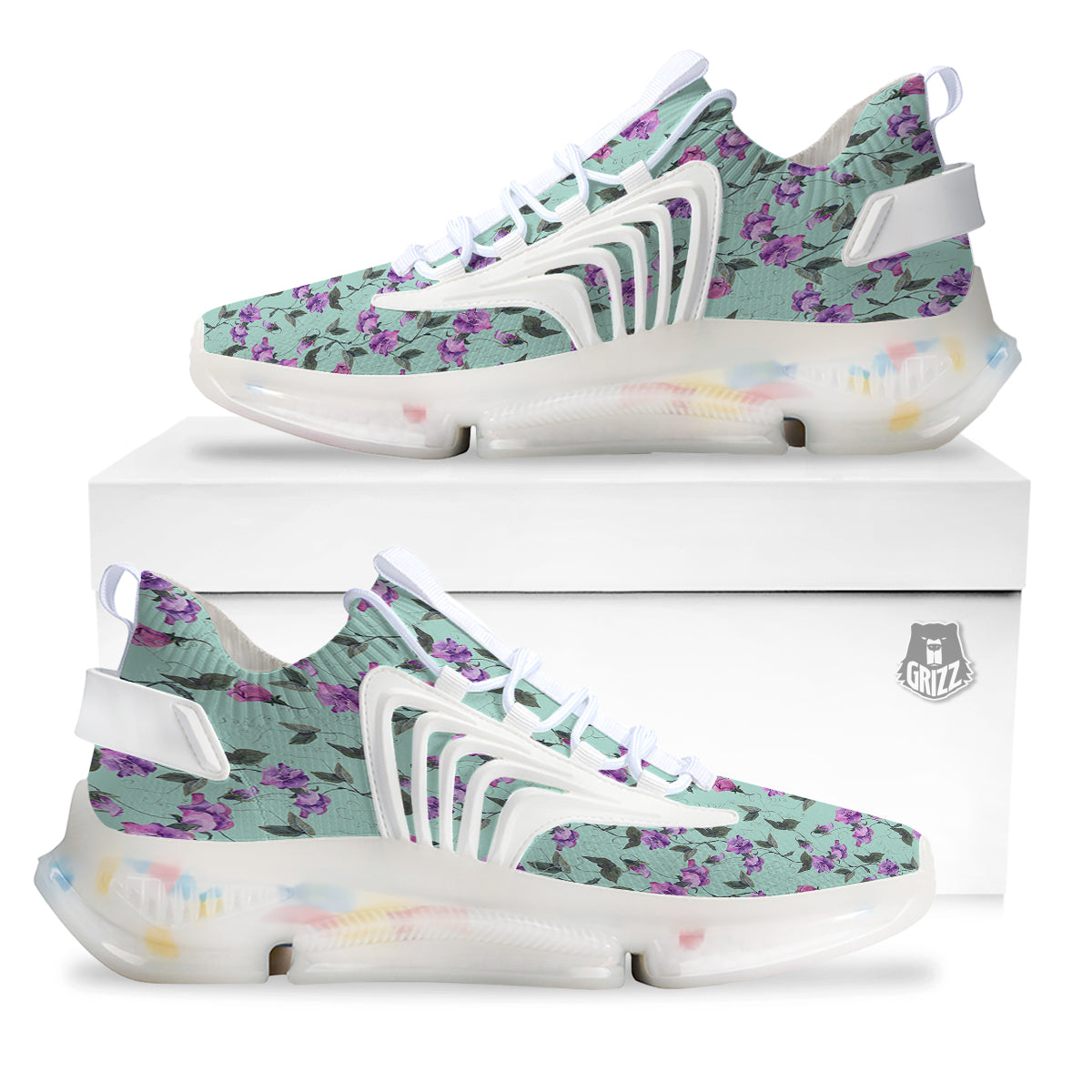 Sweet Pea Watercolor Print Pattern White Gym Shoes-grizzshop