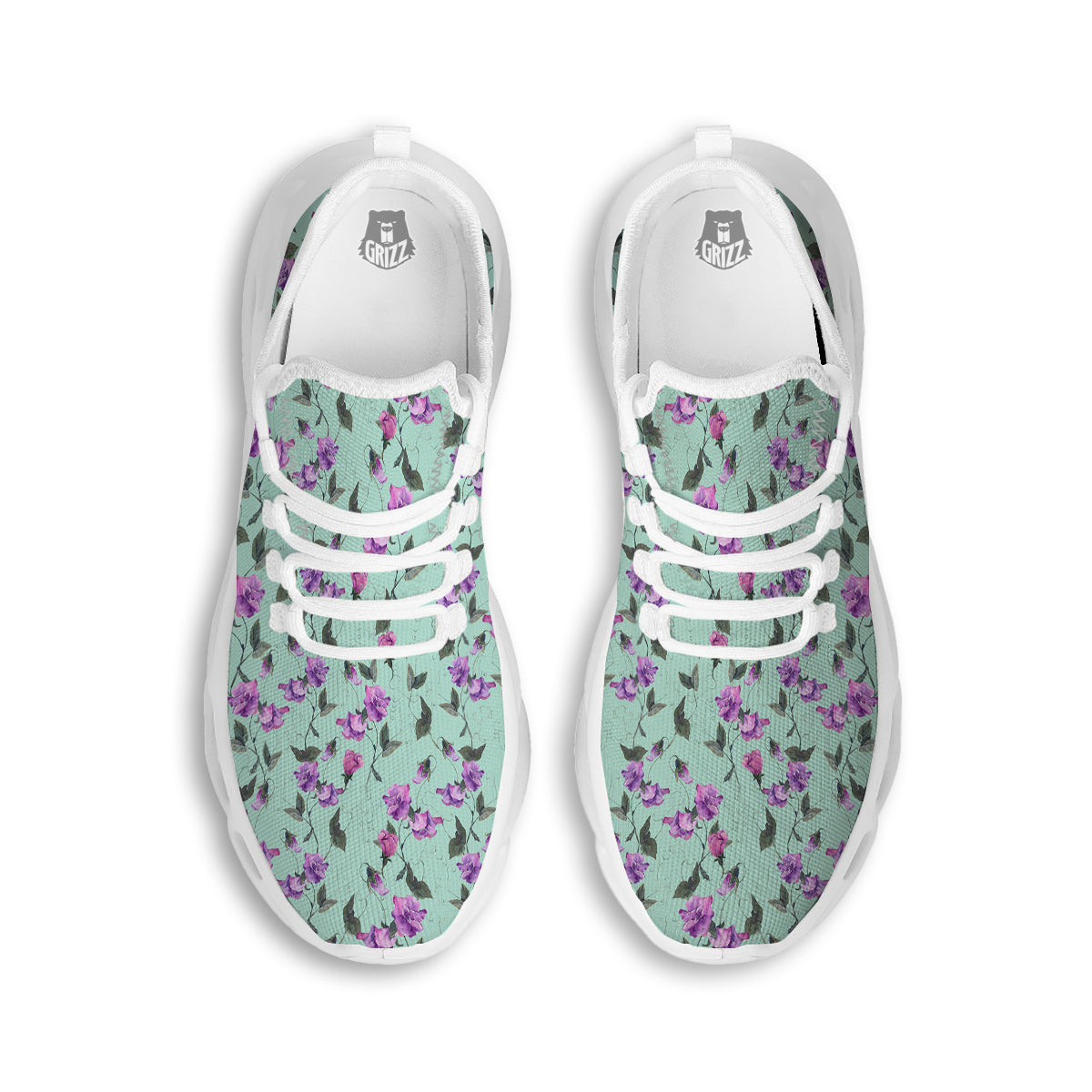 Sweet Pea Watercolor Print Pattern White Running Shoes-grizzshop