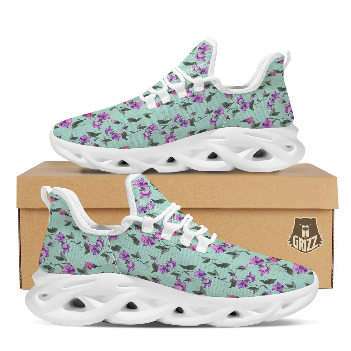 Sweet Pea Watercolor Print Pattern White Running Shoes-grizzshop