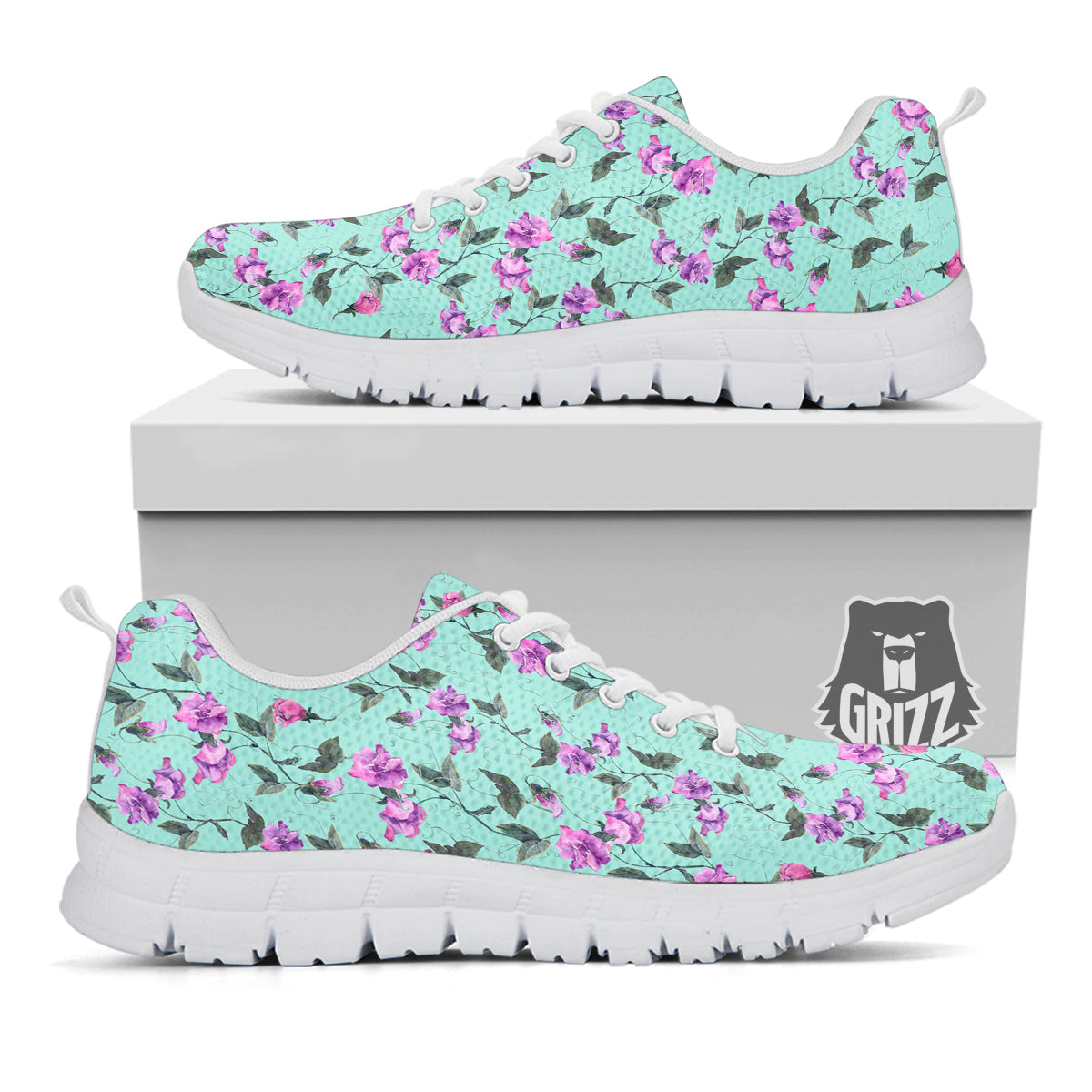 Sweet Pea Watercolor Print Pattern White Sneaker-grizzshop