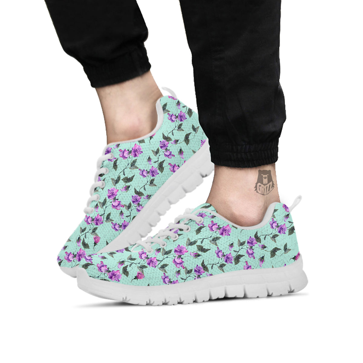 Sweet Pea Watercolor Print Pattern White Sneaker-grizzshop