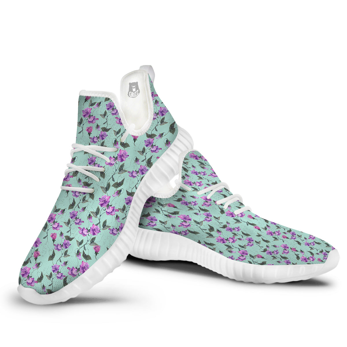 Sweet Pea Watercolor Print Pattern White Walking Shoes-grizzshop