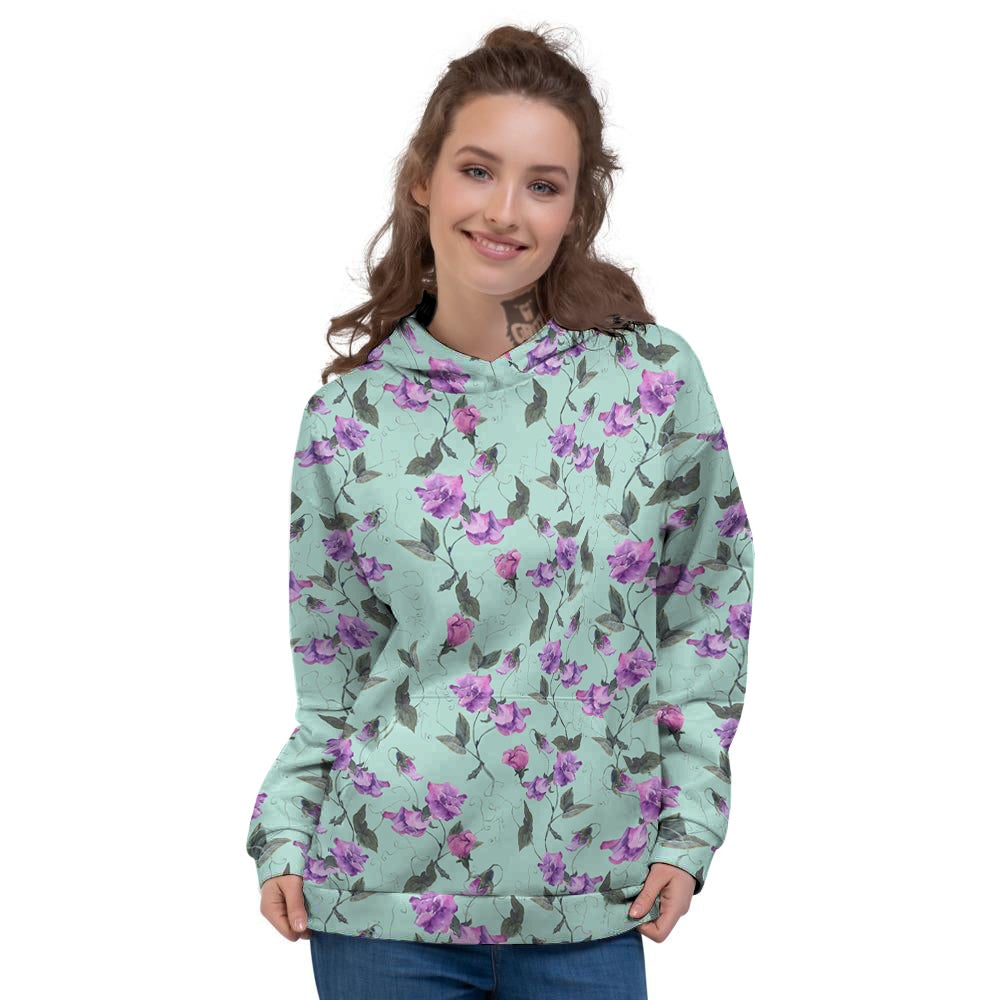 Sweet Pea Watercolor Print Pattern Women's Hoodie-grizzshop