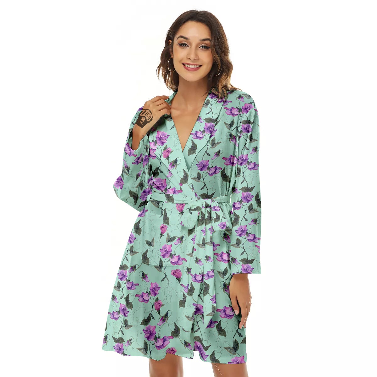 Sweet Pea Watercolor Print Pattern Women's Robe-grizzshop