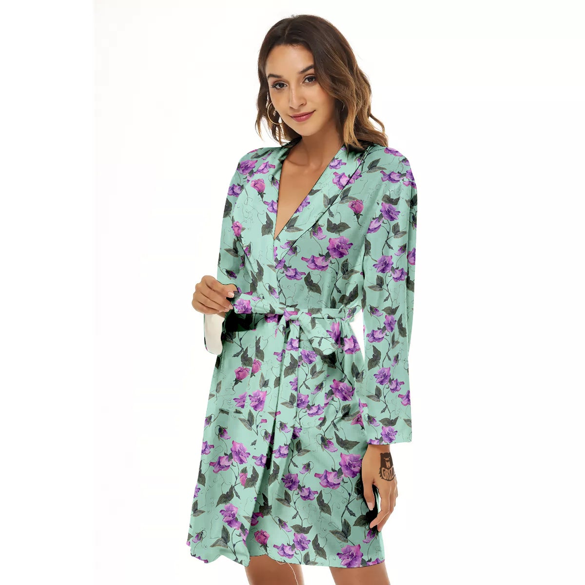 Sweet Pea Watercolor Print Pattern Women's Robe-grizzshop