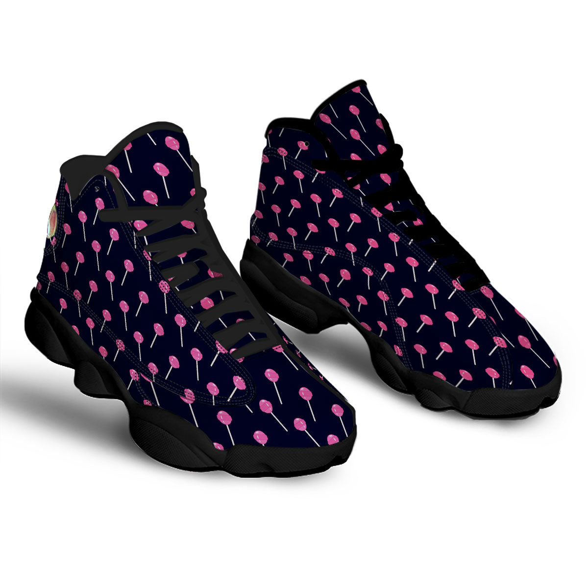 Sweet Pink Lollipop Print Pattern Black Basketball Shoes-grizzshop