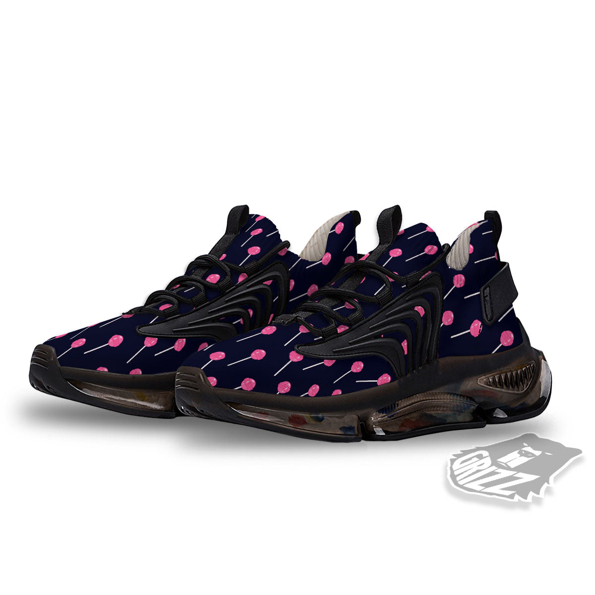 Sweet Pink Lollipop Print Pattern Black Gym Shoes-grizzshop