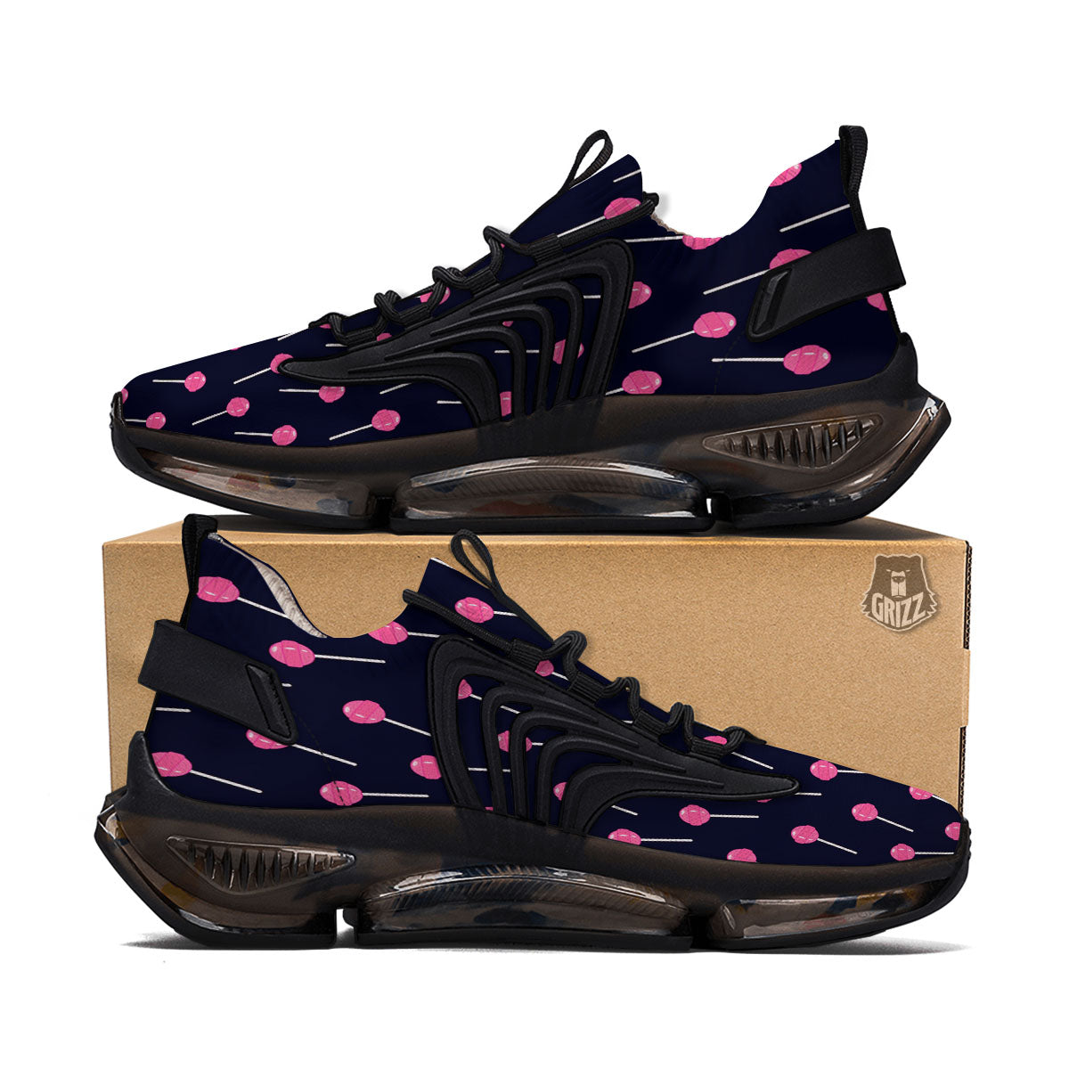 Sweet Pink Lollipop Print Pattern Black Gym Shoes-grizzshop