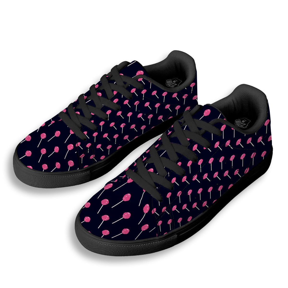 Sweet Pink Lollipop Print Pattern Black Low Top Sneakers-grizzshop