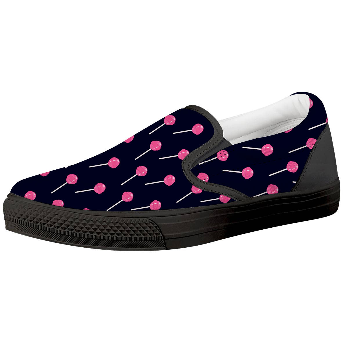 Sweet Pink Lollipop Print Pattern Black Slip On Shoes-grizzshop