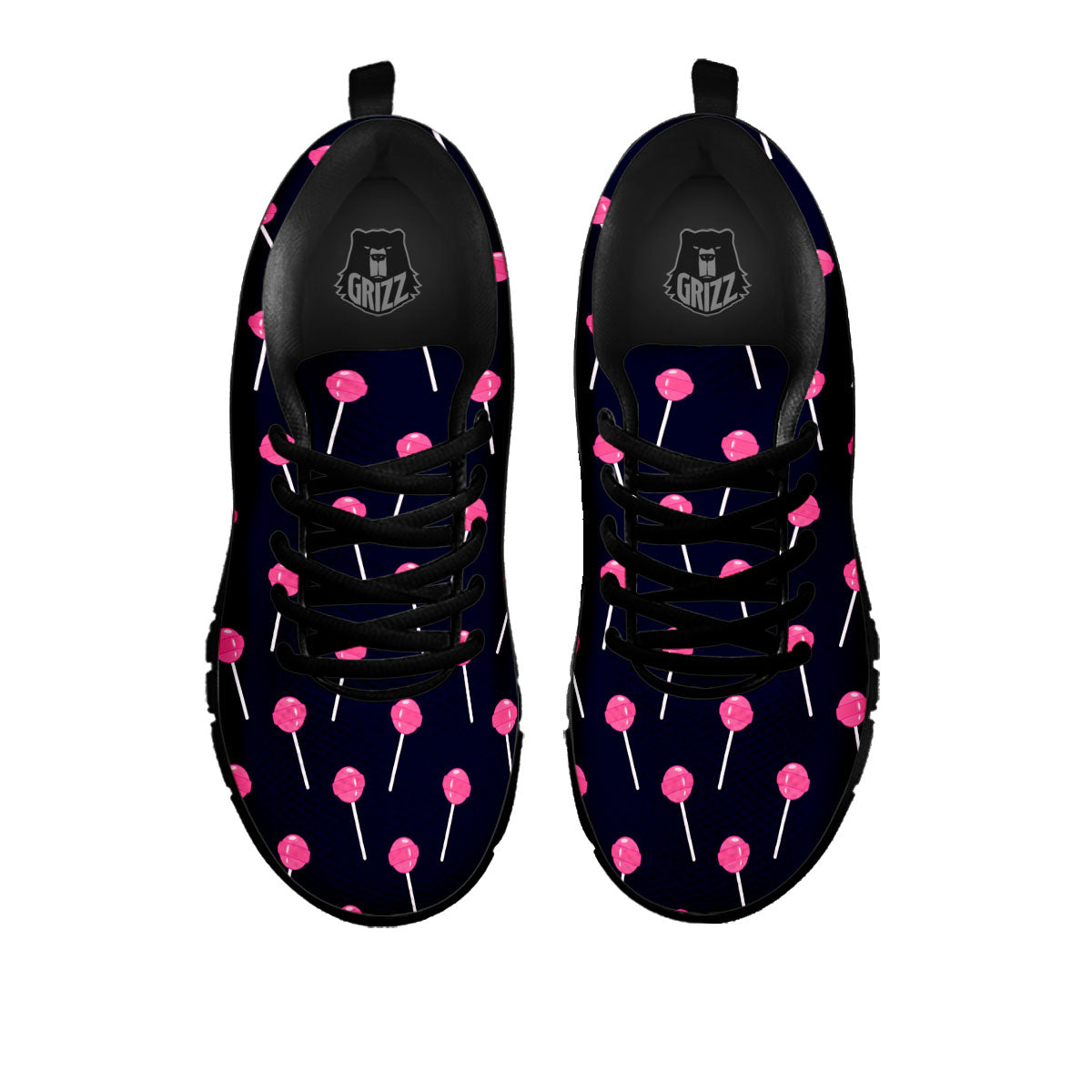 Sweet Pink Lollipop Print Pattern Black Sneaker-grizzshop