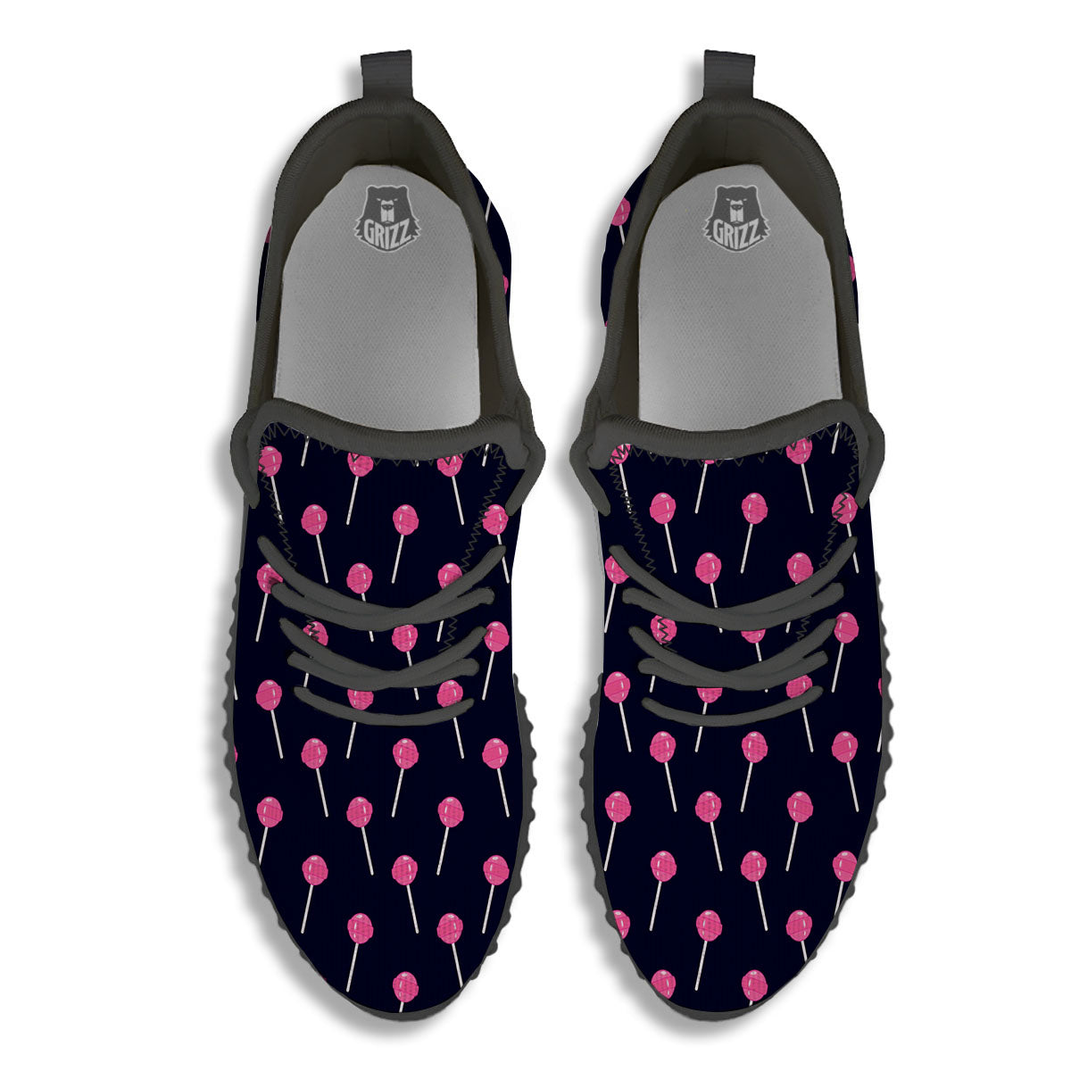 Sweet Pink Lollipop Print Pattern Black Walking Shoes-grizzshop