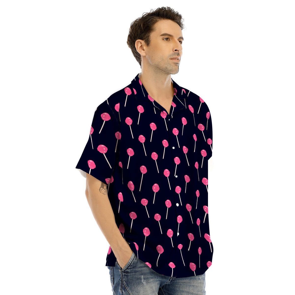 Sweet Pink Lollipop Print Pattern Men's Hawaiian Shirt-grizzshop
