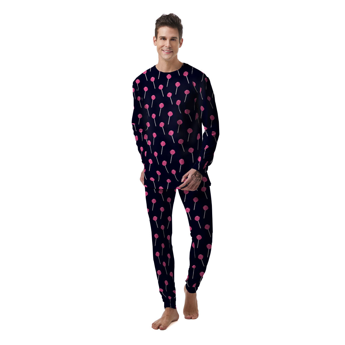 Sweet Pink Lollipop Print Pattern Men's Pajamas-grizzshop
