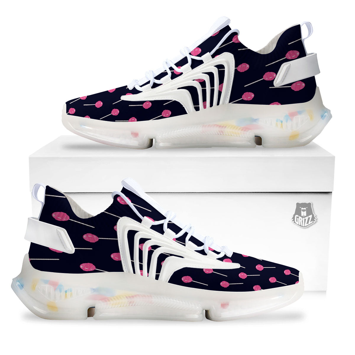 Sweet Pink Lollipop Print Pattern White Gym Shoes-grizzshop