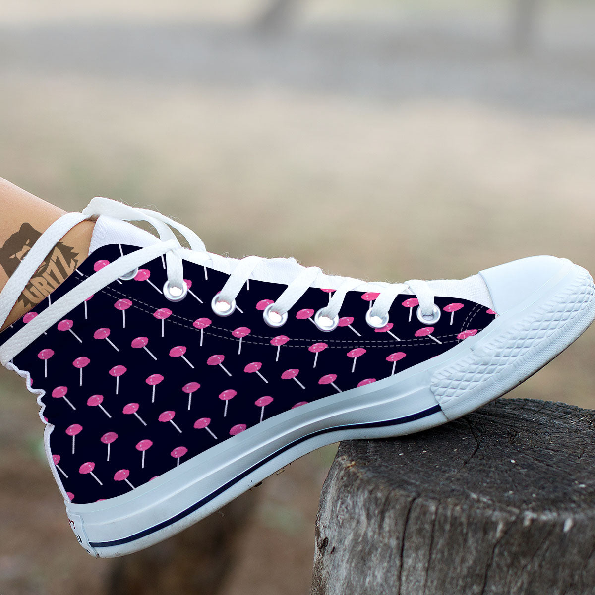 Sweet Pink Lollipop Print Pattern White High Top Shoes-grizzshop