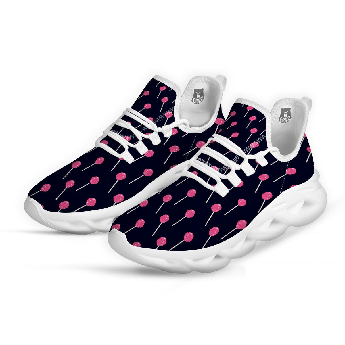 Sweet Pink Lollipop Print Pattern White Running Shoes-grizzshop