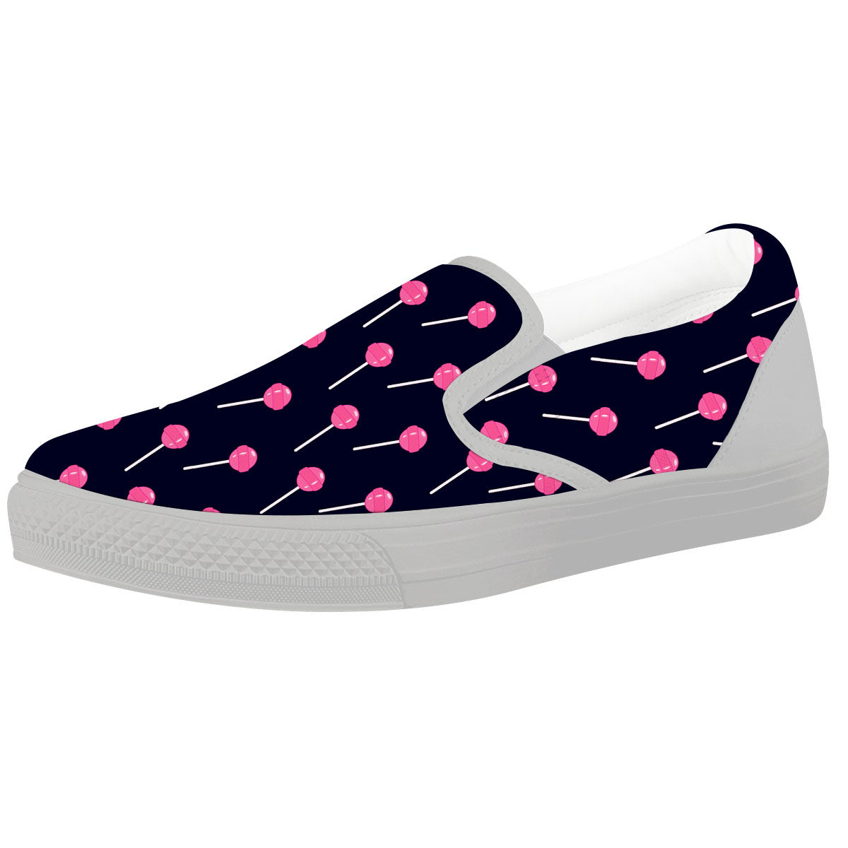Sweet Pink Lollipop Print Pattern White Slip On Shoes-grizzshop
