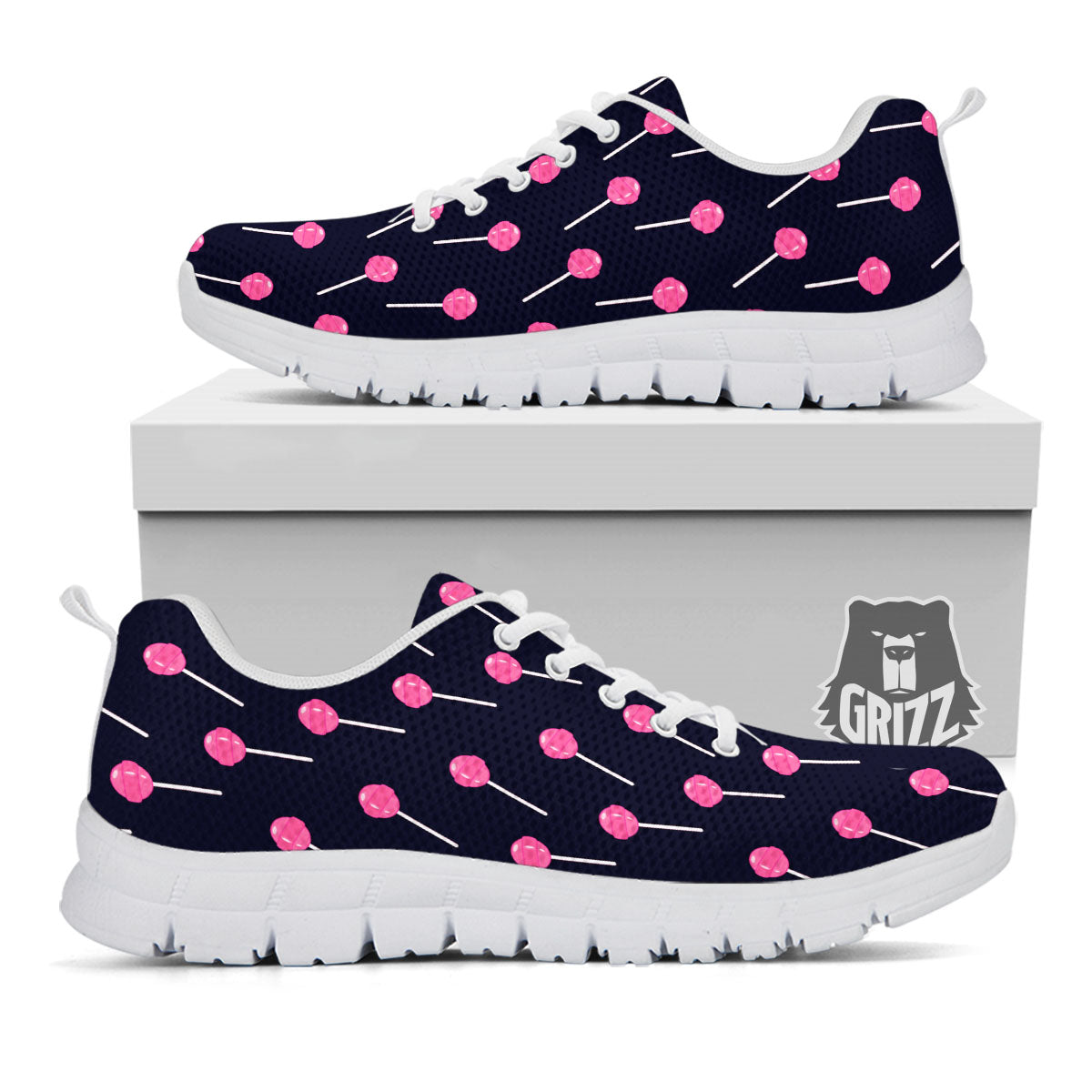 Sweet Pink Lollipop Print Pattern White Sneaker-grizzshop