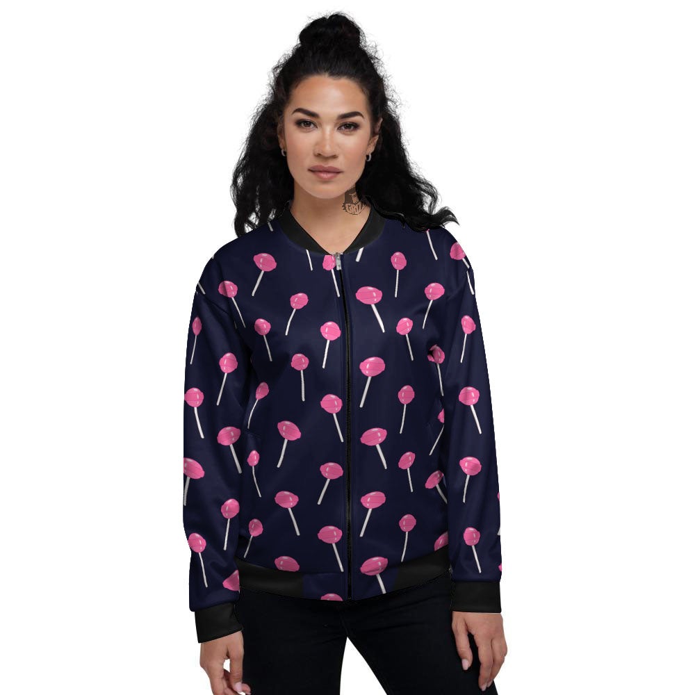 Sweet Pink Lollipop Print Pattern Women's Bomber Jacket-grizzshop