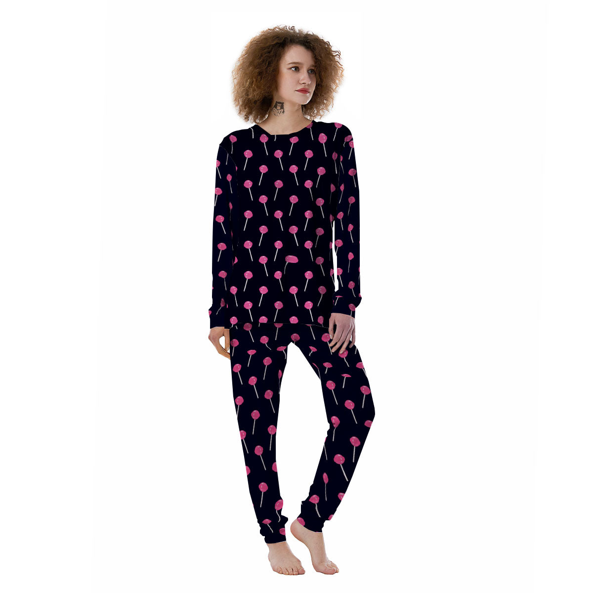 Sweet Pink Lollipop Print Pattern Women's Pajamas-grizzshop