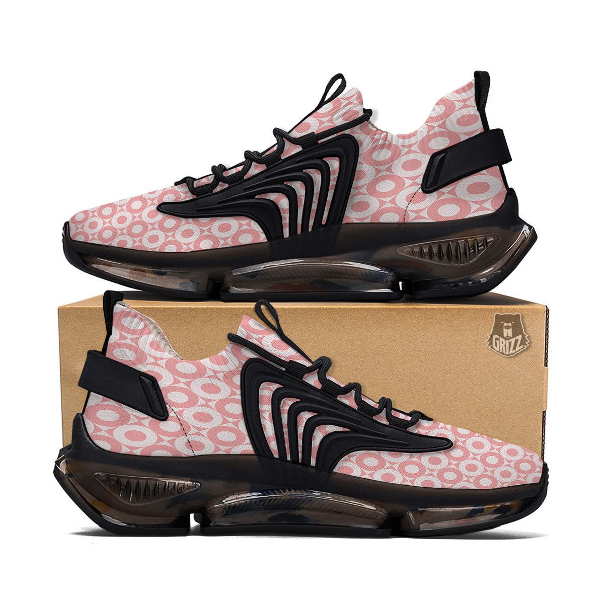 Sweet Pink Round And Square Print Pattern Black Gym Shoes-grizzshop